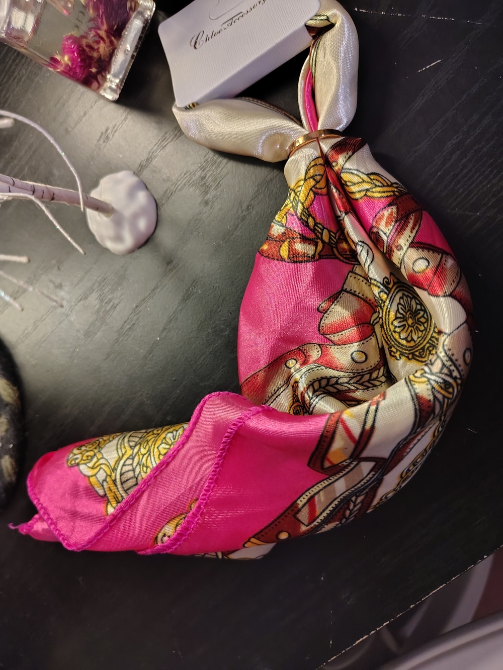 Silk-Effect Pink & Cream Scarf Necklace